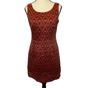 River Collection Women's Tribal Print Sleeveless Mini Dress Small Red and Orange